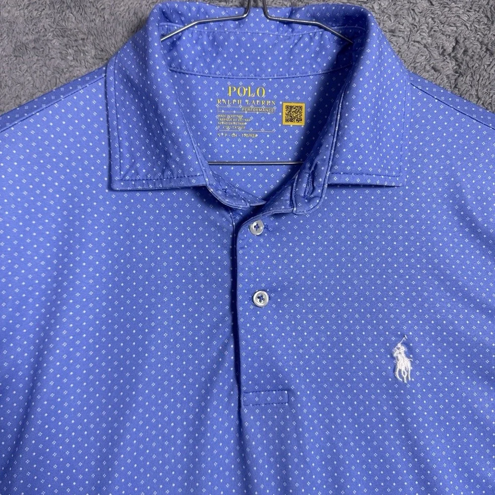 Ralph Lauren Polo Shirt Mens S Polka Dot All Over Print Golf Performance Wicking